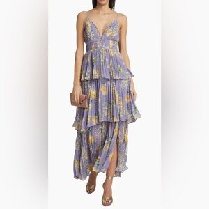 ASTR THE LABEL Zaida Tiered Floral Midi Dress size M Lilac Yellow NWT $178